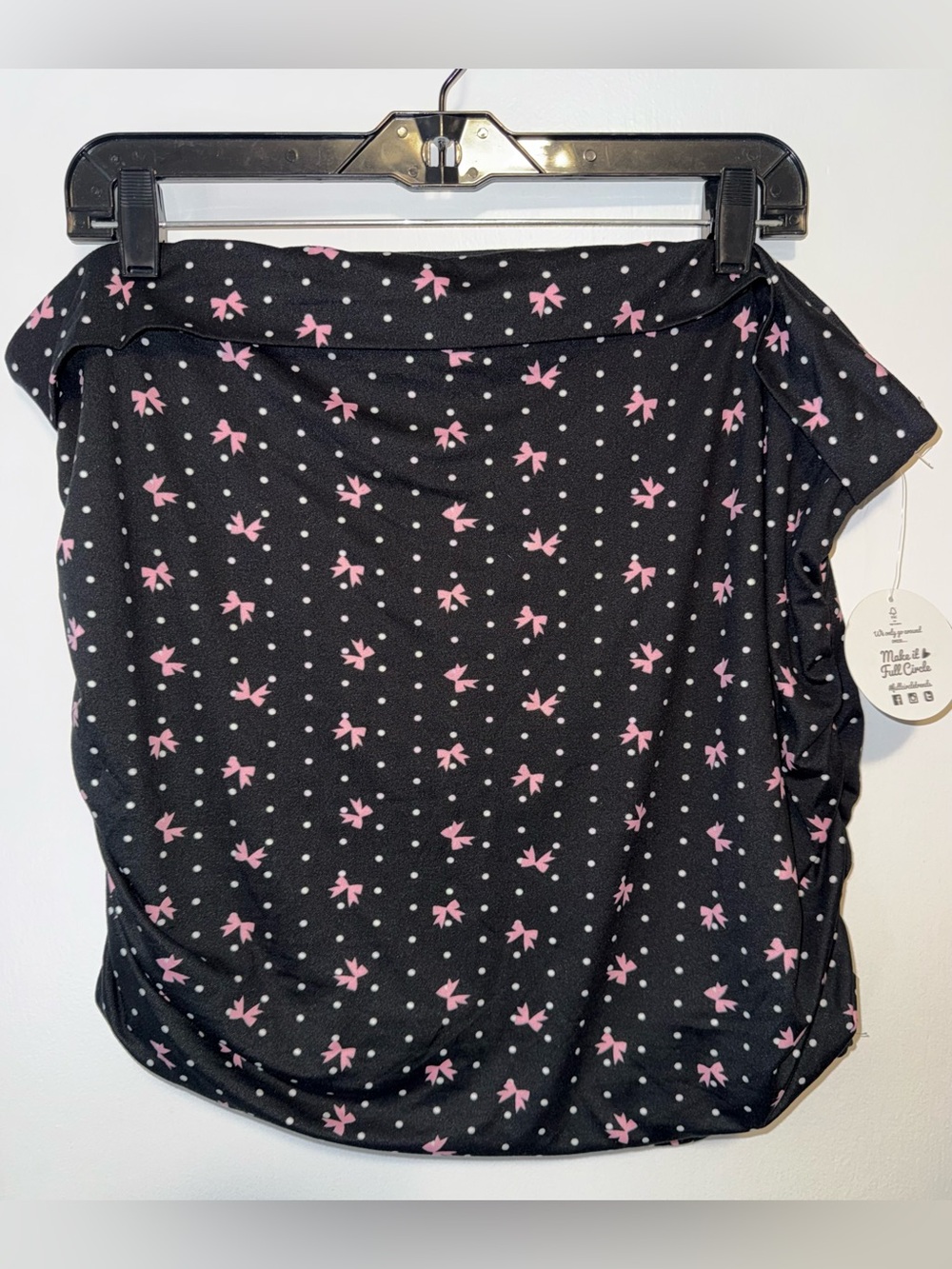 Jolie & Joy Black Crop Tube Top with Pink Bow & White Polka Dot Print